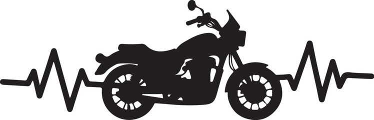 Black silhouette of motorcycle with heartbeat line