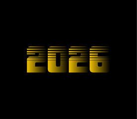 2026 Gold Logo Design. Gold 2026 Number. 2026 Happy New Year symbols. Vector illustration. 2026 New Year logo. New year celebrations. Retro futuristic glowing golden 2026 text with horizontal lines