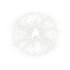 Abstract white sphere with intricate lightning patterns radiating outward, showcasing dynamic energy and movement, perfect for creative design and visual storytelling concepts