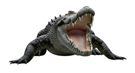 Threatening Crocodile Head with Open Mouth and Teeth Exposed  Isolated on Transparent Background