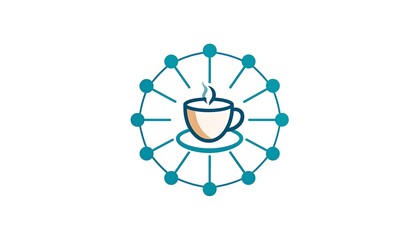 Steaming cup of coffee inside a network structure