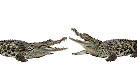 Two Crocodiles Confrontation On Transparent Background Aggressive Reptilian Display