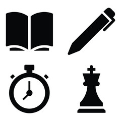 A vector set of chess icons featuring the king, queen, and pawn for strategy game concept design and illustration