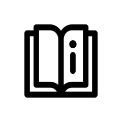 Open book with information icon displayed on the right page in black and white simple vector design