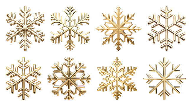 PNG Elegant golden snowflake designs, element set on transparent background