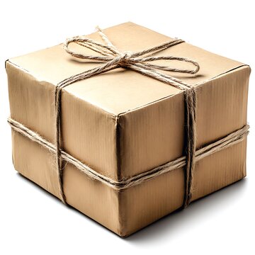 Cardboard gift box tied with twine on a photo white background package parcel