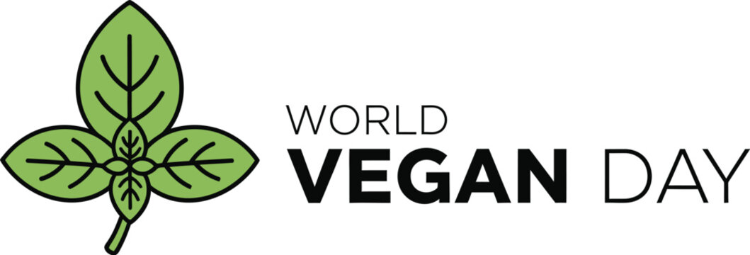 Vector art of world vegan day greeting card with green leaf