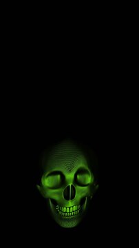 Seamless vertical video green wireframe structure skull. Hypnotic halloween background with futuristic style.