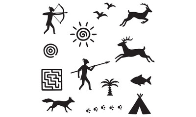 Historical and Cultural Landmark Silhouettes and Line Art Collection – Temples, Stonehenge, Teepees, and Ancient Symbols