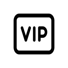 Illustration of a black rounded rectangle containing the word vip in bold letters on a white background