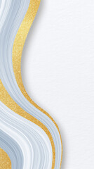 Abstract background with gold glitter and blue brush strokes creating elegant waves