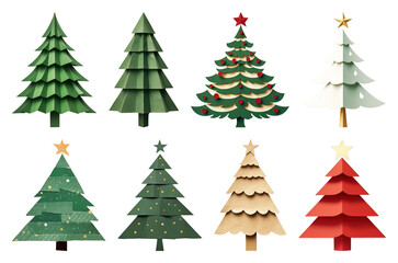Obraz premium PNG Colorful paper Christmas trees, element set on transparent background