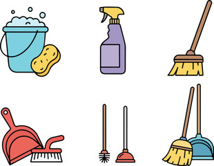 Cleaning Tools and Equipment Flat Icons Set