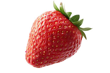 A strawberry with green leaves on a white background. With PNG image