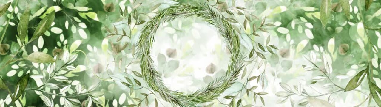 Olive Leaves Wreath Motion Graphic, Watercolor Greenery Background