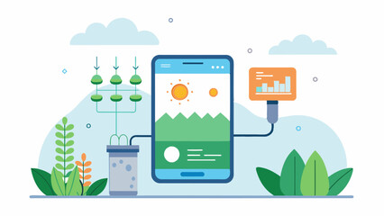 A mobile app that allows farmers to remotely control irrigation systems ensuring plants receive the optimal amount of water.. Vector illustration