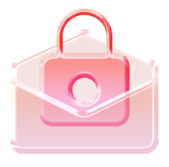 A Glossy 3D Email with Padlock Icon with a Vibrant Glassmorphism Effect, representing a secure message or confidential data in a Y2K aesthetic, as a Transparent PNG