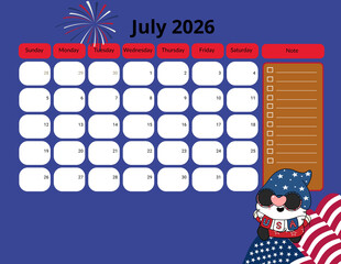 2026 Monthly calendar, Pastel seasonal 