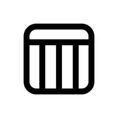 Illustration of a simple black and white icon featuring three vertical bars within a rounded rectangle shape