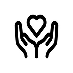 Hands holding a heart shape in a simple black outline style conveying love and support in a minimalist design