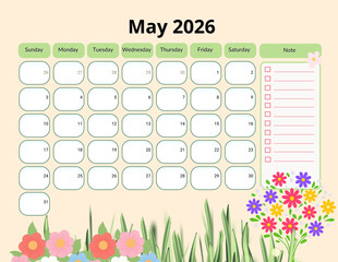 2026 Monthly calendar, Pastel seasonal 