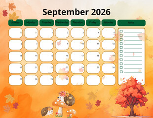 2026 Monthly calendar, Pastel seasonal 