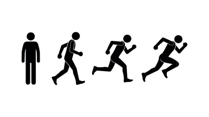 Four Black Silhouettes of a Person in Running Motion on White Background