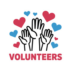 Obraz premium Hands raised in support surrounded by hearts symbolizing love and volunteerism