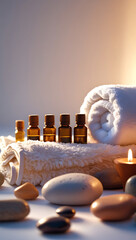 Spa Relaxation: Essential Oils, Towels, Candle, and Stones - AI Generated