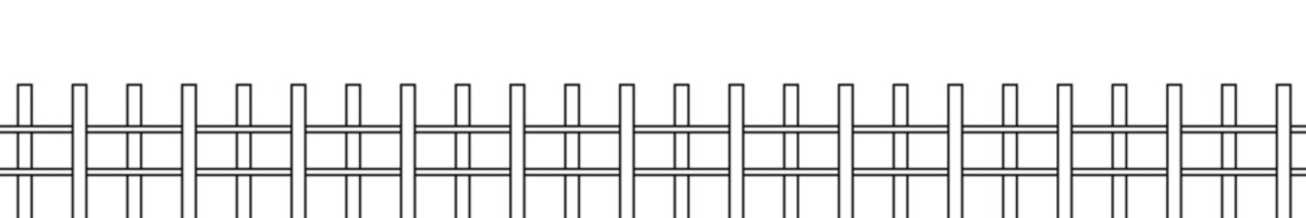 Minimal black and white fence illustration design, perfect for landscape backgrounds, rural themes, architecture layouts, home design concepts, vector patterns, and outdoor boundary art projects.