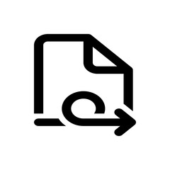 Black outlined document icon with curled arrow pointing right suggesting a file redirect or transfer process