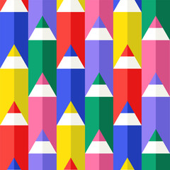 Coloruful Geometric Pencil Seamless Pattern Design with Bright Vibrant Pencils and Symmetrical Layout