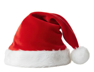 A Classic Red Santa Hat With White Faux Fur Trim And Pom Pom Holiday Accessory Isolated On Transparent Background