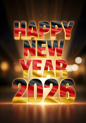 Happy new year 2026 banner with germany flag on festive bokeh background