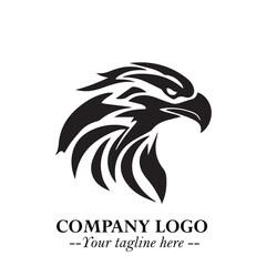 Obraz premium Head of Eagle Logo Symbol in Black on the White Background with Strong Elegant Design