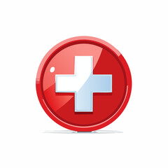 Obraz premium Red glossy button with white plus sign isolated on white background