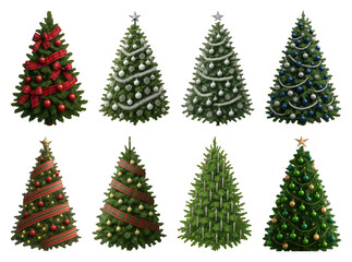Obraz premium PNG Festive decorated Christmas trees collection, element set on transparent background