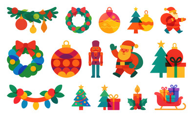 Fototapeta premium PNG Colorful festive Christmas icons, element set on transparent background