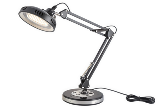 Black architect desk lamp isolated on transparent background for home or office use