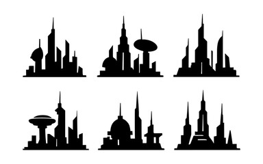 Fototapeta premium Futuristic city skyline silhouettes: urban architectural design collection