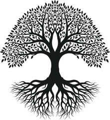 Minimalist Tree of Life Logo - Simple Black Silhouette with Sparse Branches in Circular Vector Design