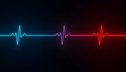 Neon pulse waveforms blue purple red dark background      



