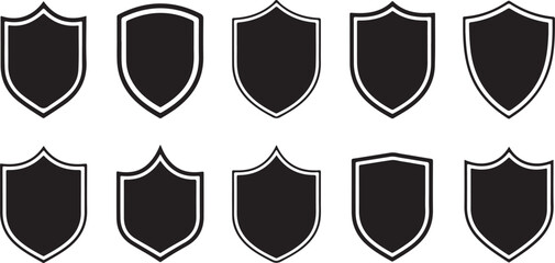 various style shields. Shield icon vector, black silhouettes