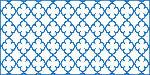 Fototapeta premium Seamless pattern bermotif bunga biru tua dan biru muda dengan background putih