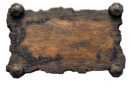 Rustic Wooden Signboard With Metal Accents. Vintage Style For Decoration Or Signage Isolated On Transparent Background