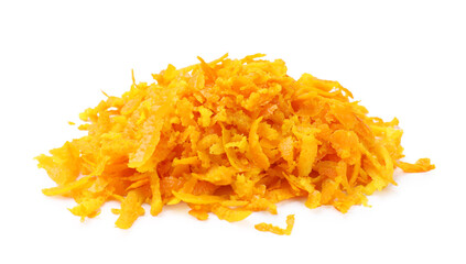 Pile of orange zest isolated on white