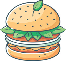 Cheeseburger with beef, lettuce, tomato, and sesame seed bun on a white background, a classic fast food meal