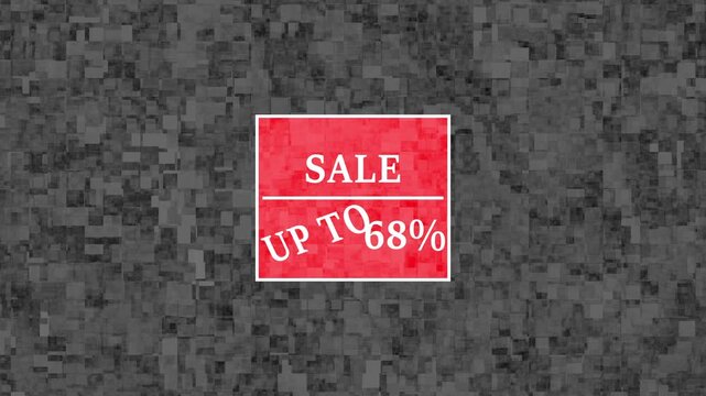 Abstract glowing A storefront display featuring several mannequins dressed in colorful clothing. A large red sign in the center reads sale up to 68 percent animation with background..