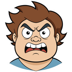 Cartoon boy with angry expression and spiky brown hair on white background Keywords: angry, boy, child