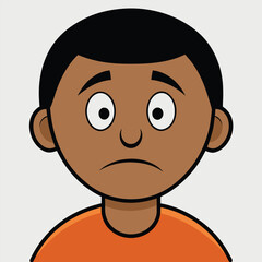 Obraz premium Cartoon Boy with Dark Hair and Sad Expression on Gray Background Keywords: boy, cartoon, illustration, sad